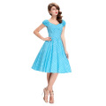 BP Lager V-Ausschnitt Baumwolle 50s Retro blaue Tupfen Vintage Kleid BP000067-5